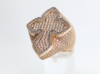 J-0882 Anillo Cruz Oro 14K Circonitas