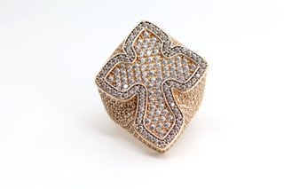 J-0882 Anillo Cruz Oro 14K Circonitas