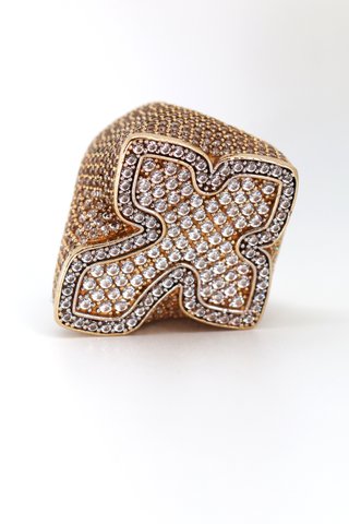 J-0882 Anillo Cruz Oro 14K Circonitas