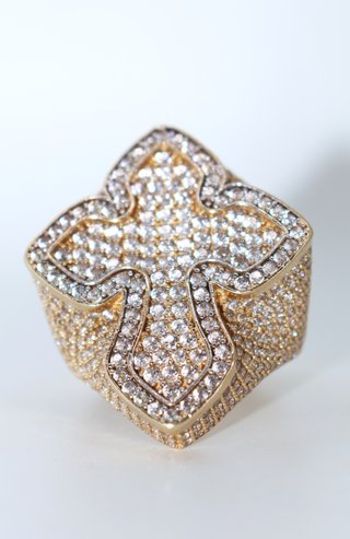 J-0882 Anillo Cruz Oro 14K Circonitas