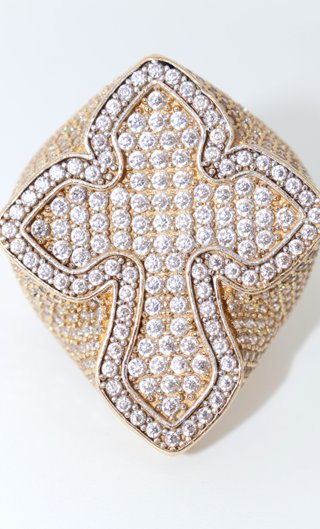 J-0882 Anillo Cruz Oro 14K Circonitas