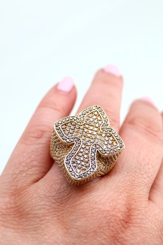 J-0882 Anillo Cruz Oro 14K Circonitas