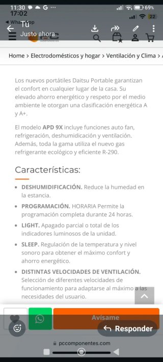 Aire Acondicionado Portátil Daitso