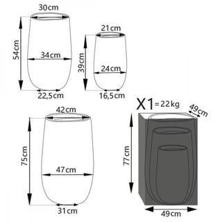 Set 3 Vasi da Esterno per Piante Effetto Pietra