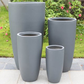Set 4 Vasi da Giardino in Fibra di Argilla Grigia