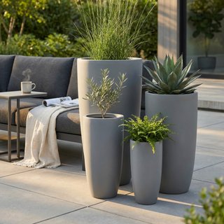 Set 4 Vasi da Giardino in Fibra di Argilla Grigia