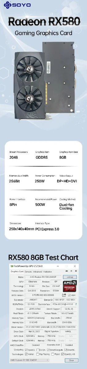 Tarjeta Gráfica SOYO RX580 8GB DDR5