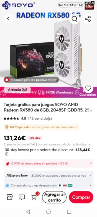 Tarjeta Gráfica SOYO RX580 8GB DDR5