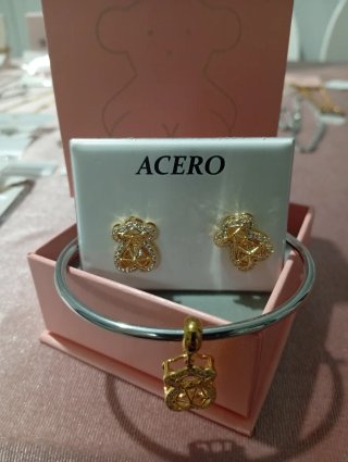 Pulsera y Pendientes ACERO Oso