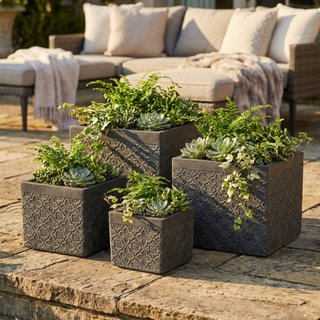 Set 4 Vasi da Piante Quadrati da Esterno Antracite