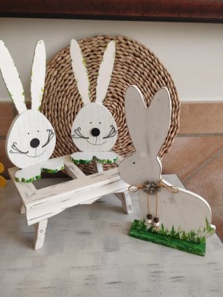 Decoración Pascua Conejitos Madera