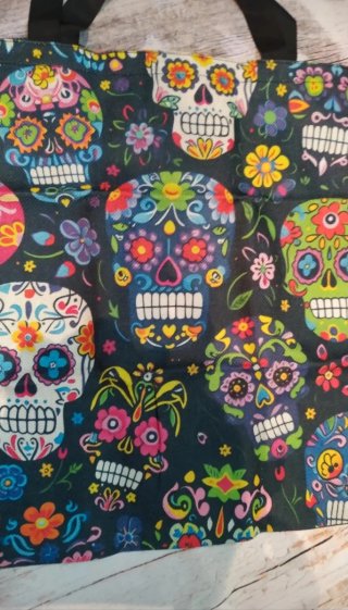 Bolsa de lona con catrinas y flores