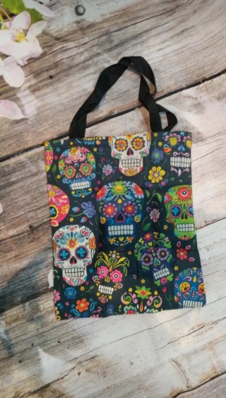 Bolsa de lona con catrinas y flores