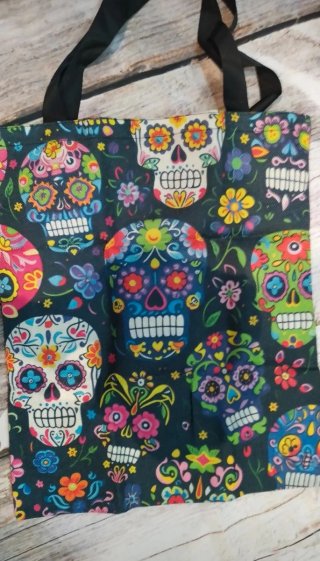 Bolsa de lona con catrinas y flores