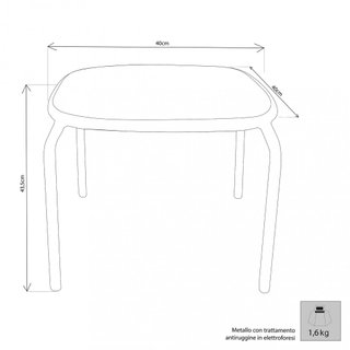 Tavolino da Giardino 40x40cm Quadrato in Ferro