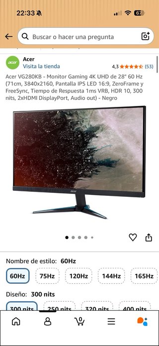 Monitor Gaming Acer 4K UHD 28