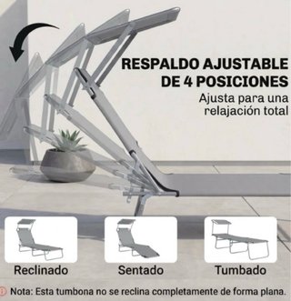 Tumbona plegable con toldo gris