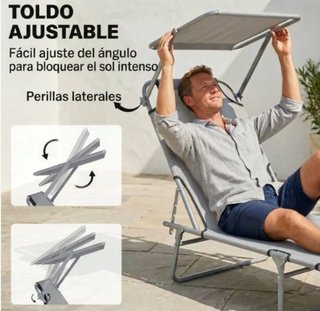 Tumbona plegable con toldo gris