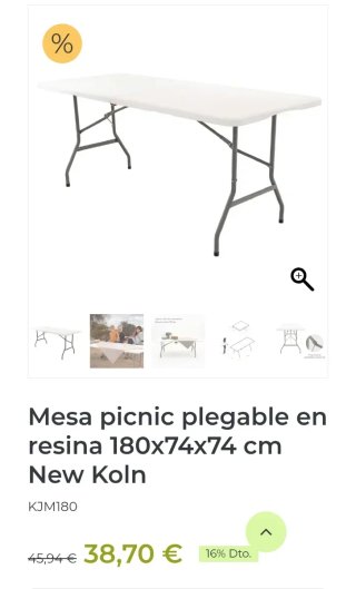 Mesa picnic plegable resina 180x74x74 cm Gardiun