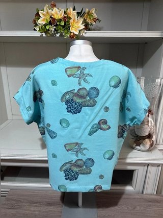 Blusa vintage estampado marino turquesa con...