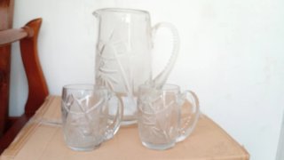Juego Jarra y 6 Vasos Cristal Tallado