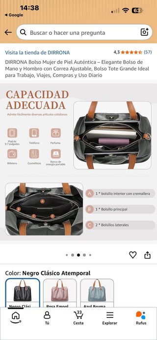 Bolso Dirrona Negro Piel Asa Naranja