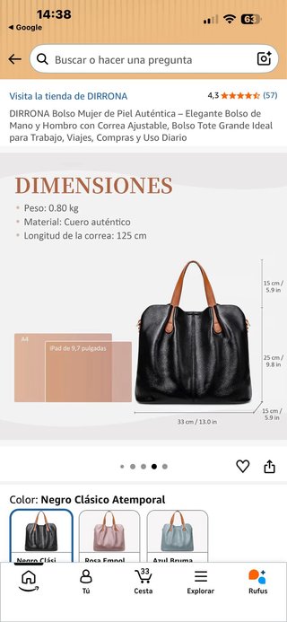 Bolso Dirrona Negro Piel Asa Naranja