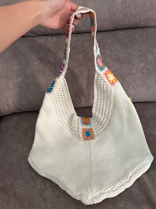 Bolso crochet blanco flores