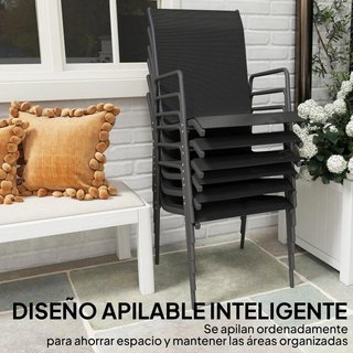 6 Sillas Jardín Apilables Metal Malla Reposabrazos