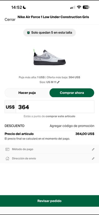 Nike Air Force 1 Low Gris Negro