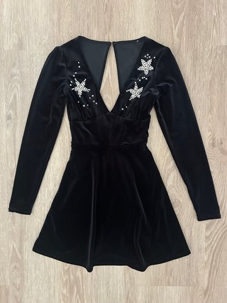 Vestido vintage terciopelo negro brillos 34/32