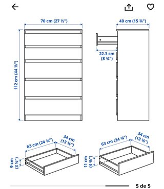PACCHETTO DI DUE COMODINI A 5 CASSETTI KULLEN IKEA BIANCO