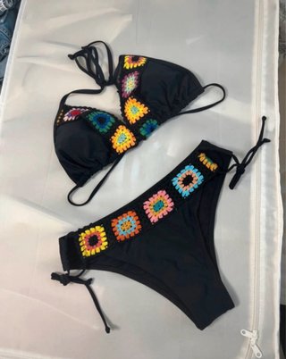 Bikini nero crochet taglia L nuovo