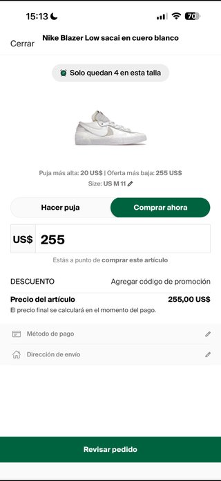 Nike Blazer Low sacai Cuero Blanco Talla 45