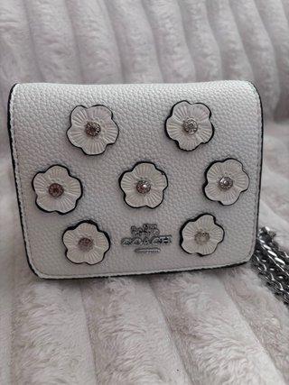 Bolso Mini C Blanco Flores Plata