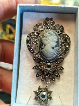 Camafeo Vintage Diseño Mujer Rosa Plata broche