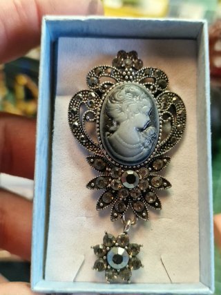 Camafeo Vintage Diseño Mujer Rosa Plata broche