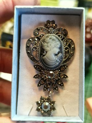 Camafeo Vintage Diseño Mujer Rosa Plata broche