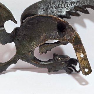 Antico Porta Orologio Bronzo Drago Alato Fine XIX