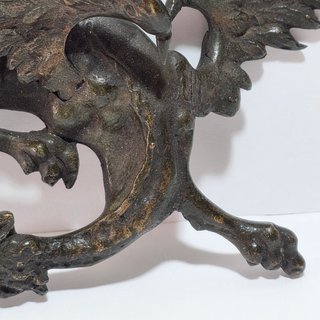 Antico Porta Orologio Bronzo Drago Alato Fine XIX