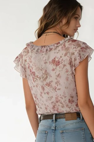 Blusa floral con volantes talla única