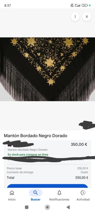 Mantón de Manila bordado oro nuevo