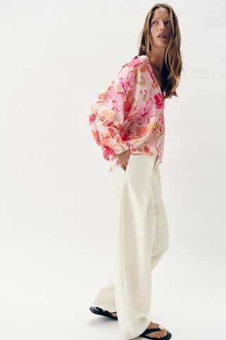 Camisa Satinada Estampado Floral Zara Woman