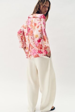 Camisa Satinada Estampado Floral Zara Woman