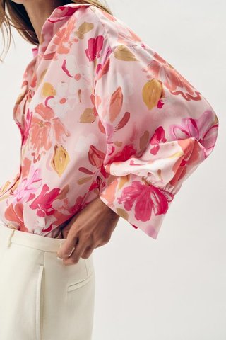 Camisa Satinada Estampado Floral Zara Woman