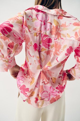 Camisa Satinada Estampado Floral Zara Woman