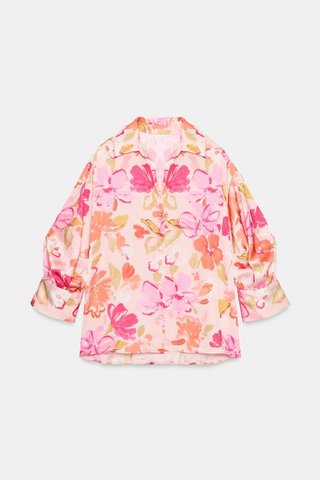 Camisa Satinada Estampado Floral Zara Woman