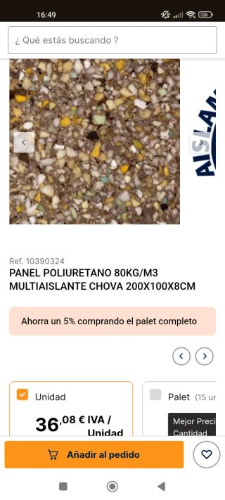 Panel Poliuretano AislanteChova 200x100x8 copopren