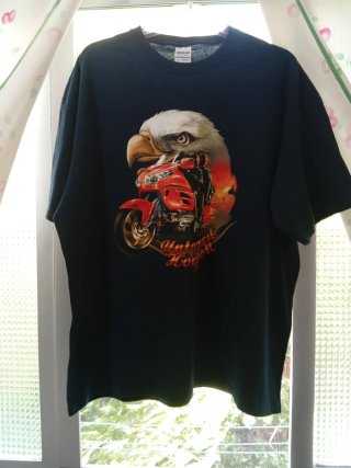 Camiseta Negra Talla L Diseño Águila y Moto