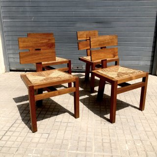Sillas diseño vintage madera y yute midcentury